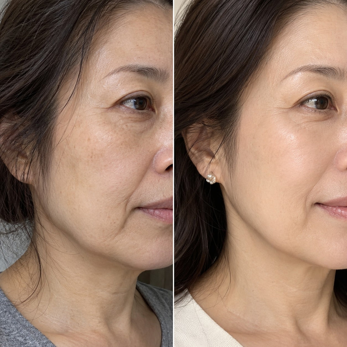 Before and after: fine lines around the eyes and neck look softer with Aurum Regene Age Renewal care