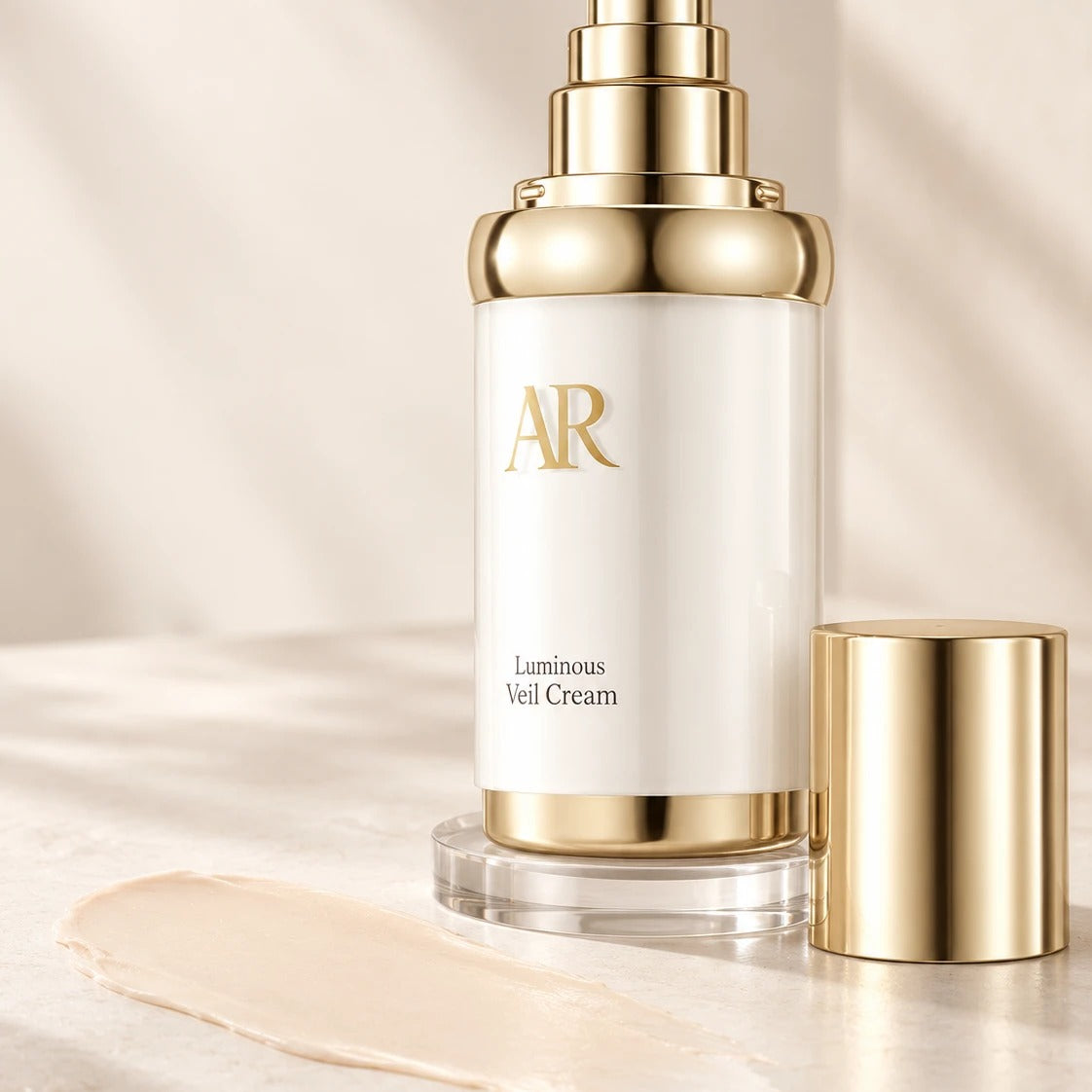 Luminous Veil bottle, cap and a swatch of the tone-up cream