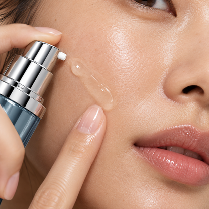 Repair Serum applied to the cheek with the fingertip