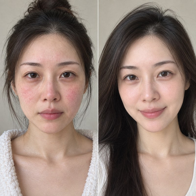 Before and after: redness calms after the Aurum Regene Repair routine
